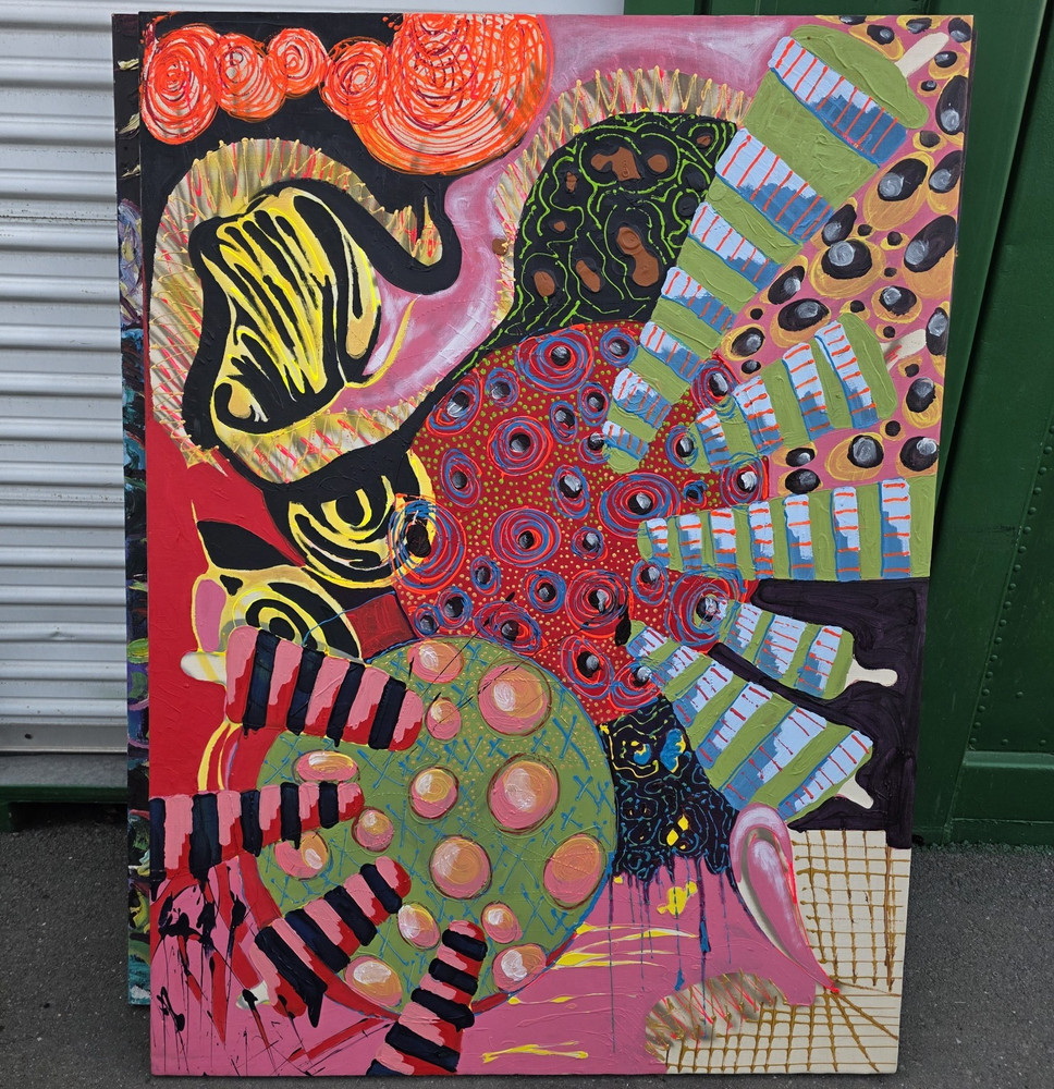 Large Multicolor Abstract Painting on Canvas/Panel – Unframed Single Piece
