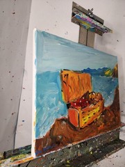 Aleph Original Art Picnic 14×11 Abstract Expressionist Landscape Painting Canvas