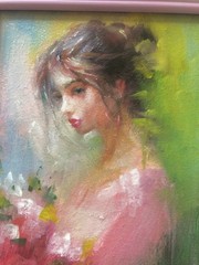 Original Oil Painting in Frame Flowers Girl Miniature 6×4 in