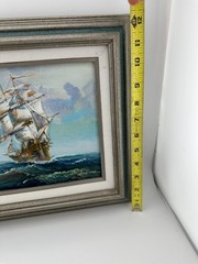John Ambrose Signed Oil Painting Tall Ship at Sea Framed Vintage