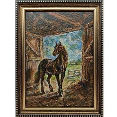 Horse Original Oil Painting 5×7 Framed Signed Stable Barn Country Farmhouse Art