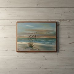 Vintage Original Beach Seascape Oil Painting Framed Coastal Sea Oats Sunset