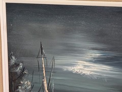 John Stancin Original Oil on Canvas Moonlit Harbor Seascape Painting Frame 27×23