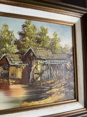 VTG Signed Original Oil Painting Country Water Mill Landscape Signed