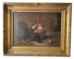 Attr Mattheus van Helmont Oil on Canvas The Letter Flemish Baroque 17th Century