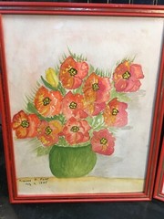 VTG Pair Water Color Picture Poppy Flowers By Frances Faint 1985 Frame 11.5×15
