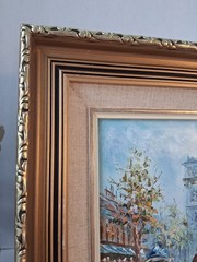 VTG MCM Impressionist Paris Street Scene signed „Burnett“;Lovely, Ornate Framing