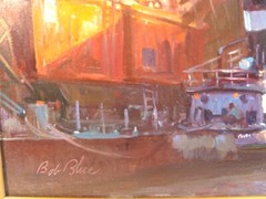 Original Bob Blue Boston Harbor Seascape O/C Painting