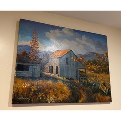 Vintage Wm Rosson 1978 Original Oil Painting Barn Landscape Mountain Scene 24×18