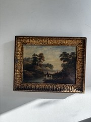 Antique Oil on Canvas Landscape River Scene & Landscape Antique Giltwood Frame