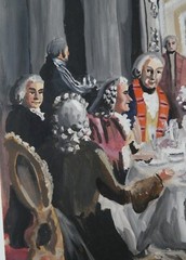 Vintage Watercolor and Gouache “18th century Party” by B. Lehmann 1920