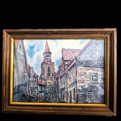 Karl Dörrfuss „Fürth“ Watercoloured Charcoal Drawing 18×13.5cm 1960s 2/3 (Trilogy)
