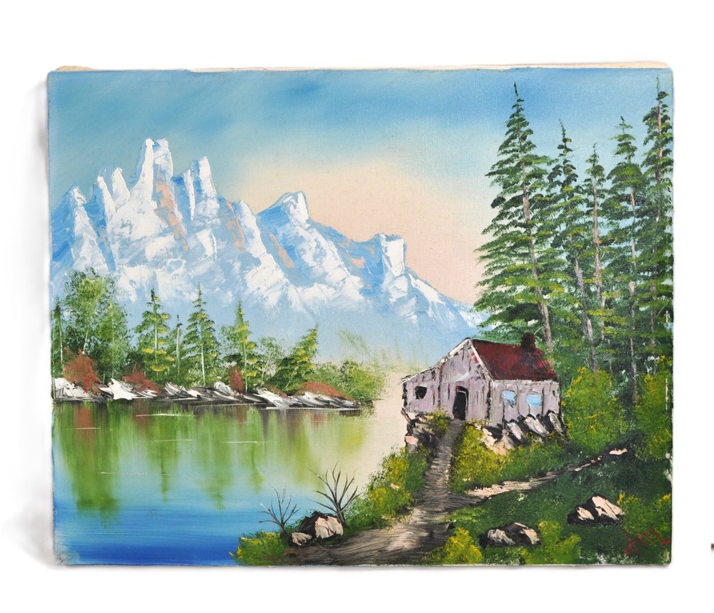 Original Joy of Painting Winter Mountain Lake Landscape Signed