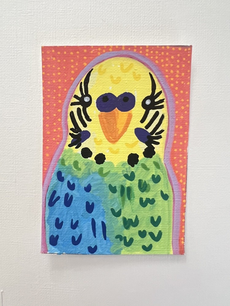 ACEO Original: Sweet Budgie by hellomissybee Hand-Painted Miniature Art Card