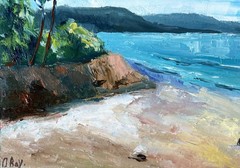 Hawaii Painting Sea Original Art Impasto Oil Painting Beach Art 6×11″ signed