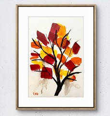 Laeknapes 10×7 Original Abstract Paper Museum Home Painting Artwork Autumn Tree