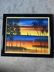 Large oil painting in the style of the Florida Highwaymen 28.25”x24.25” Signed