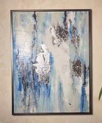 Contemporary Canvas Abstract Framed Rectangle Painting with Silver Frame 22