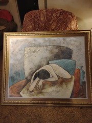 Original Signed Abstract Framed Painting Reclining Woman Canvas Art Medium