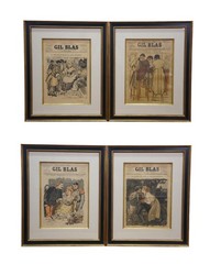 4 Antique Gil Blas French Belle Époque Newspaper Advertising Framed Steinlen 23″