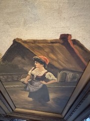 M. Colvin Woman In Market Signed Italian Oil Painting One Of A Kind Rare 1900s