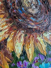 SUNFLOWERS ORIGINAL OIL Painting impasto 10″x 8″ by Olga Diduh.