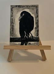ACEO Original Painting Raven Crow Black Bird Halloween Poe Backyard Jungle Art