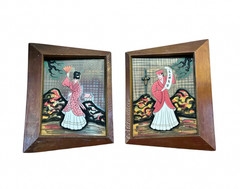 Pair of Carlo of Hollywood Forced Perspective Framed Asian Signed Paintings
