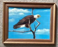 AMERICAN BALD EAGLE – Original FRAMED PAINTING Signed by Artist 16 x 19