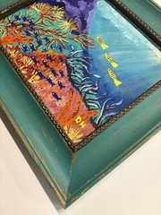 Original Underwater Coral Reef Framed Painting/Tropical ocean Water Art/12 X 14