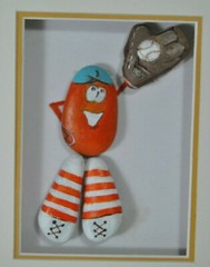 Original STONE ART Baseball Player Framed, Matted OOAK Hand Painted by Leean