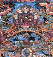 WHEEL OF LIFE BHAVACHAKRA/ SAMSARA MANDALA ORIGINAL TIBETAN THANGKA PAINTING