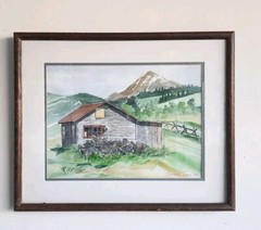 Vintage Charlotte Lang 1995 Original Watercolor Painting Mountain Landscape Art