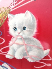 Cats Vintage hand-drawn picture Three kittens playing with balls of yarn Cute