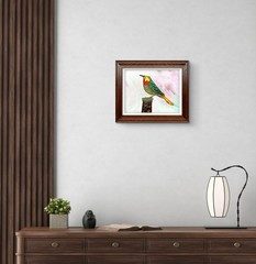 Colorful Bird Perched Whimsical Modern Acrylic Painting on 11×14 Canvas