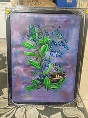 Oil Painting Blueberries And Eggs With A Frame 19 X 26 Inches