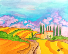 Toscana Countryside Original Acrylic Painting Canvas Signed PVytautas 16×20 in
