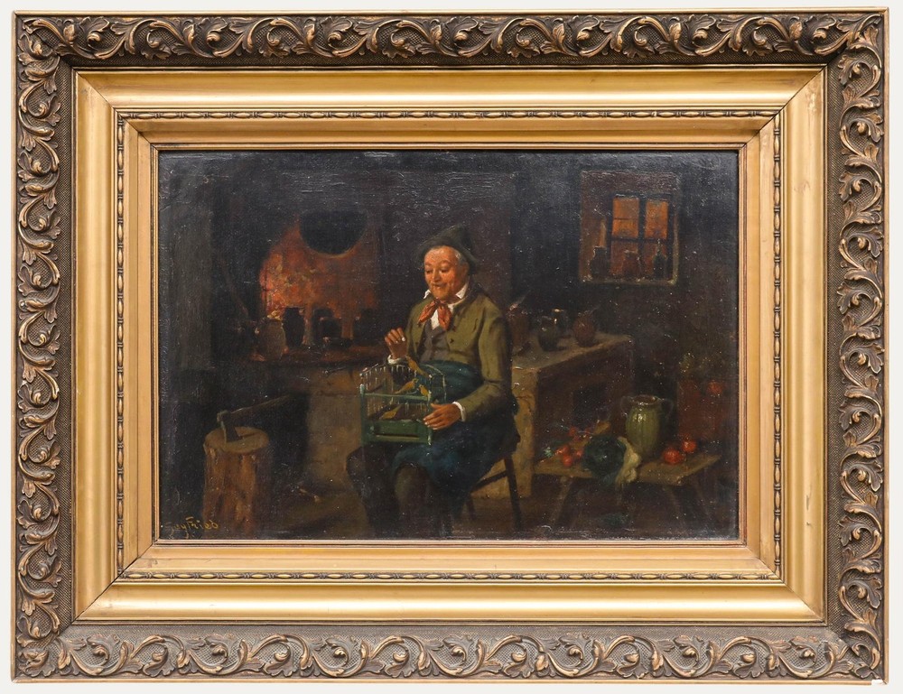 Seyfried – European School 19th Century Oil, The Birdcage