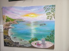 Art 24″/30″ Portofino Morning Coffe , stretched canvas, Original Oil Painting