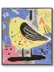 Abstract Minimalistic Blue Colorful MCM Yellow Bird Doodle Art 11×14 on Paper