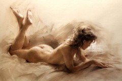 Lying in bed beautiful woman Oil Painting Giclee Printed on Canvas P790