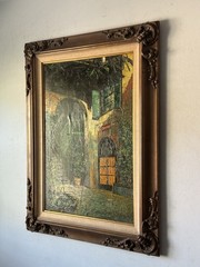 VINTAGE NEW ORLEANS FRENCH QUARTER COURTYARD OIL PAINTING LANDSCAPE PETERS 1960s