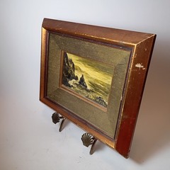 Vintage Framed Oil Painting Seascape Ocean Rocks Coast Signed Vicki