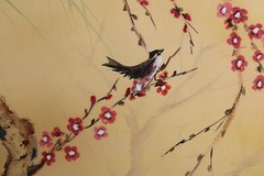 Vintage Chinese Plum Blossom Watercolor Painting Signed