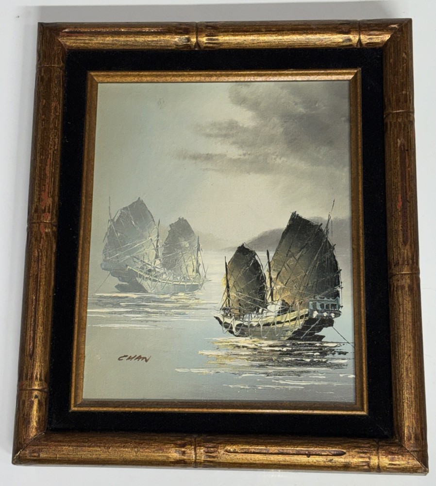 Chinese Junk Boats Original Oil Painting By Chan 11 X 13 Artistic Interiors COA#