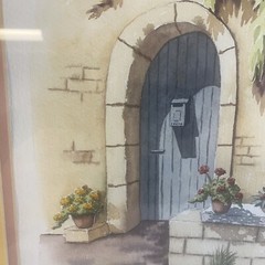 Doorway With Flowers Still Life Water Color Painting Framed Art Piece