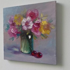 Colorful Floral Bouquet Original Oil Painting Impressionist Still Life Wall Art