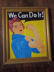 Vintage Rosie the Riveter, We Can Do It! Oil, Hand-Painted Framed.