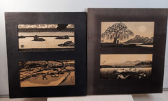 Vintage Japanese Framed 4 Prints/Lithograph Efren Valdes Black White Landscapes