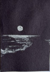 Original ACEO Moonlit Ocean Seascape White Acrylic On Black Paper OOAK